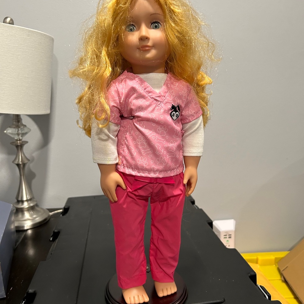 Our Generation Doll with Pink Outfit with Blonde Hair Green Eyes